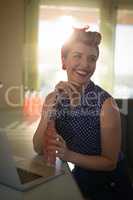 Woman relaxing in restaurant