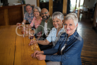 Happy friends having drinks in bar