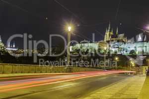 Prague Castle and Mala Strana district across Vltava river at night