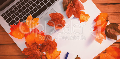 Laptop coated of leaf