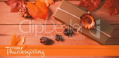 Composite image of illustration of happy thanksgiving day text greeting