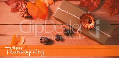 Composite image of illustration of happy thanksgiving day text greeting