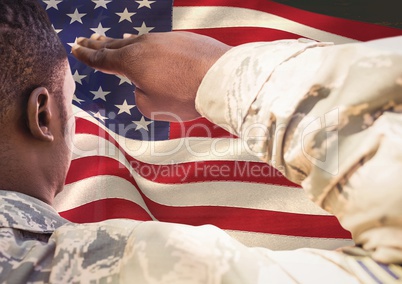 veterans day soldier in front of flag