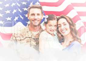 veterans day soldier with family in front of flag