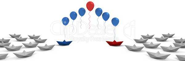 Paper boats with balloons