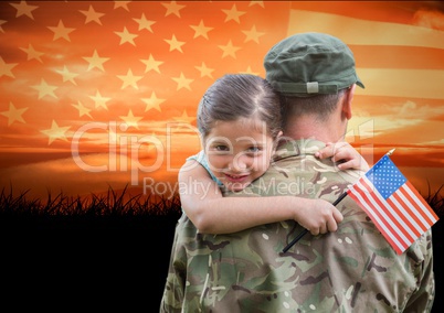 veterans day soldier in front of flag