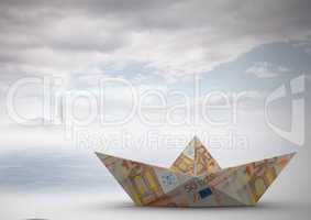Paper euro money boat in sky
