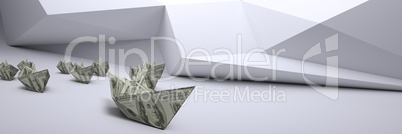 Group of dollar money Paper boats in white minimal room