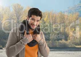 Man in Autumn with scarf in forest