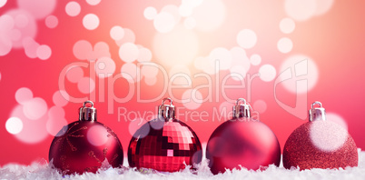 Various type of Christmas baubles lined up