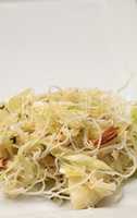 Healthy Asian cabbage, rice pasta and almond salad
