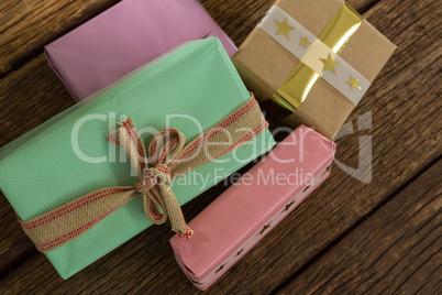 Overhead view of gift boxes
