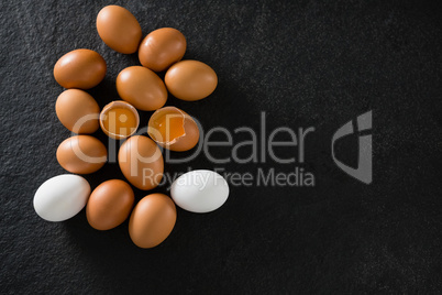 Eggs on black background
