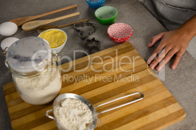 Ingredients arranged on a wooden table