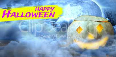Composite image of digital image of happy halloween text