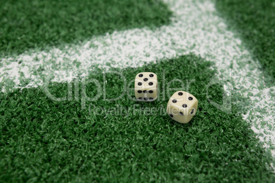 Two dices on artificial grass