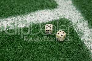 Two dices on artificial grass