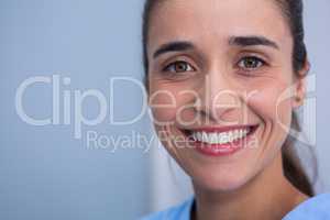 Beautiful woman smiling at dentist clinic