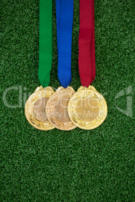 Medals on artificial grass