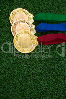 Medals on artificial grass