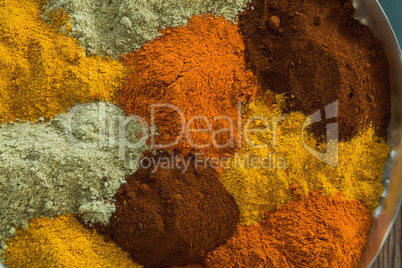 Various spices arranged in plate