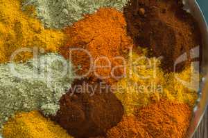 Various spices arranged in plate