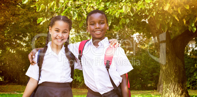 Composite image of portrait of students against white background