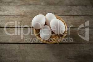 Directly above shot of eggs in basket