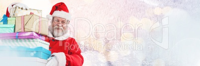 Santa with Winter landscape holding gifts