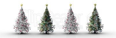 4 Christmas trees in a row with white background