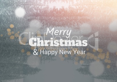 merry Christmas and happy new year text on snow background, bokeh