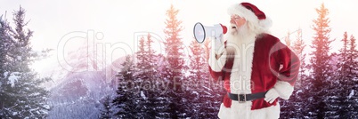 Santa Claus in Winter with loudspeaker