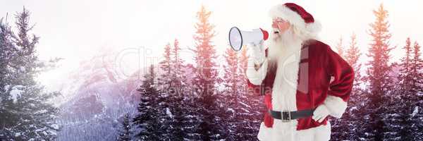 Santa Claus in Winter with loudspeaker
