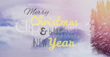 merry Christmas and happy new year text on snow background