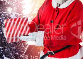 Santa Claus in Winter with gift