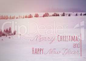 merry Christmas and happy new year text on snow background