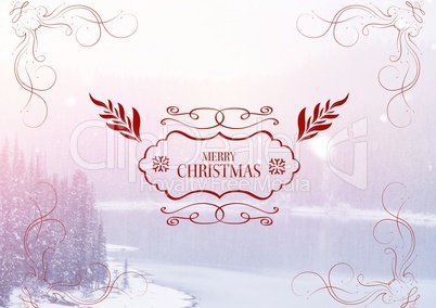 Merry Christmas  text and Winter landscape