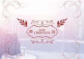 Merry Christmas  text and Winter landscape