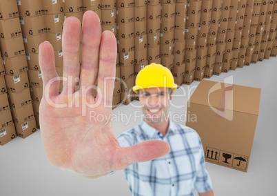 man with box, transition