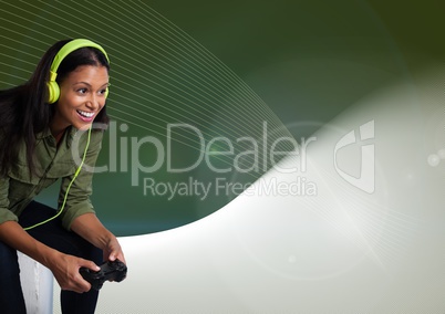 woman playing with computer game controller