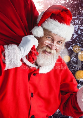 Santa with Winter landscape with sack