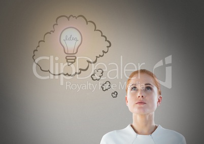 woman looking up at light bulb
