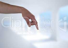 Hand interacting and pointing with bright background
