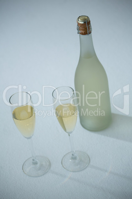 Glass of champagne with champagne bottle