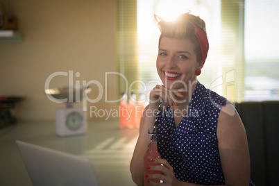 Woman relaxing in restaurant