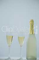 Glass of champagne with champagne bottle