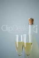 Glass of champagne with champagne bottle
