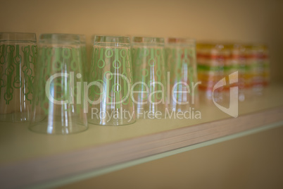 Glasses arranged in the shelf