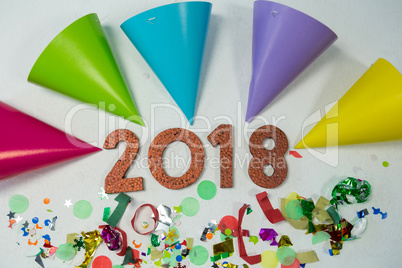 New year 2018 with party hat and decoration