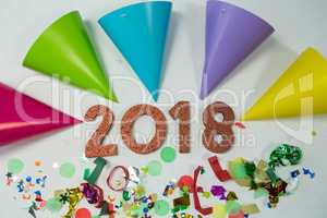 New year 2018 with party hat and decoration